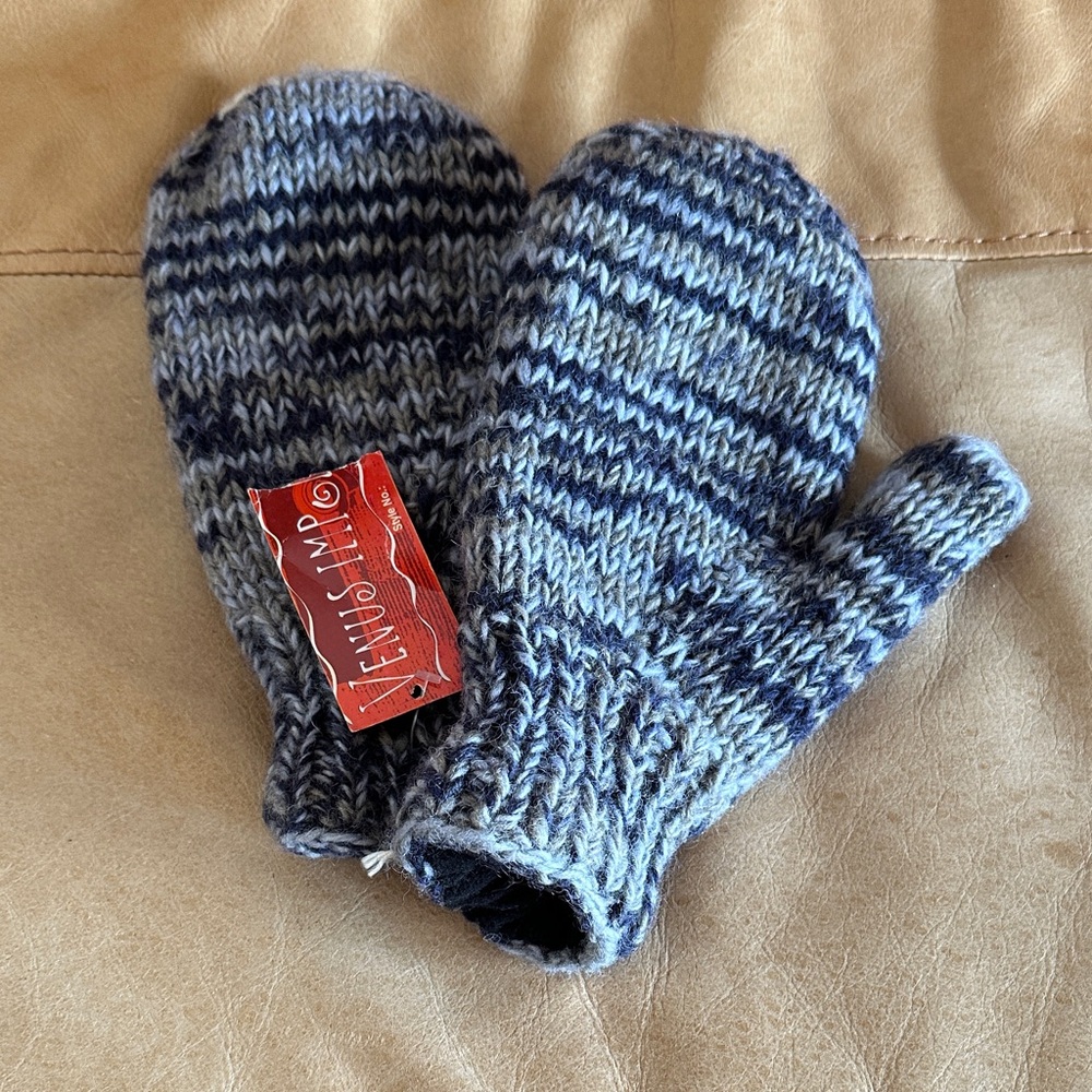 Blue and Gray Knit Mittens